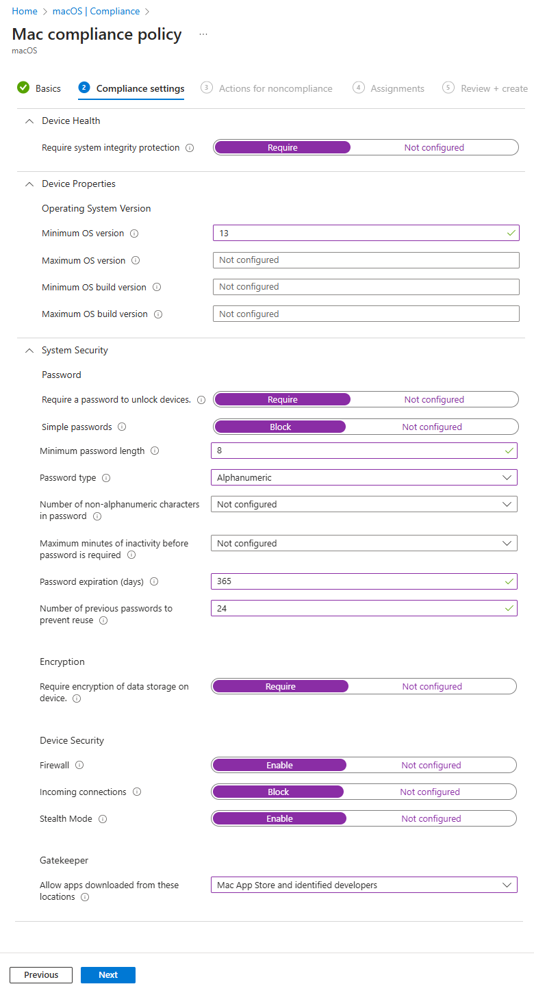 Configuring compliance settings for macOS